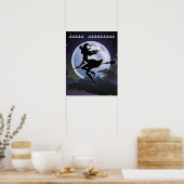 満月ポスター付きの箒のハロウィーンの魔女 ポスター (キッチン)