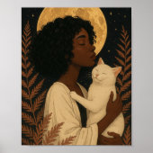 満月ポスター白猫の黒人女性 ポスター (正面)