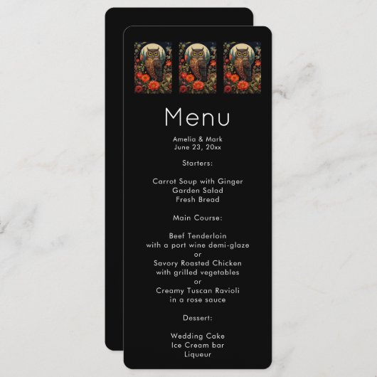 満月メニューを持つ夜のフクロウ 招待状 (正面/裏面)