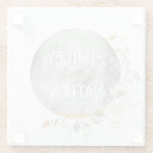 満月ワイルドフラワー金ゴールド水色結婚の ガラスコースター (裏面)