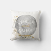 満月ワイルドフラワー金ゴールド水色結婚の クッション (正面)
