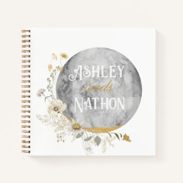 満月ワイルドフラワー金ゴールド水色結婚の ノートブック