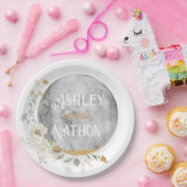 満月ワイルドフラワー金ゴールド水色結婚の ペーパープレート (パーティー)