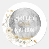 満月ワイルドフラワー金ゴールド水色結婚の ラウンドシール (正面)