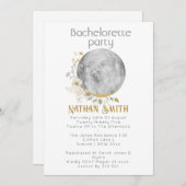 満月ワイルドフラワー金ゴールド水色 招待状 (正面/裏面)