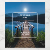 満月ワインを創る夜の桟橋 ワインラベル (シングルラベル)