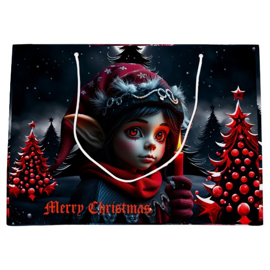 満月下のゴシック小妖精や小人魔法 ラージペーパーバッグ (正面)