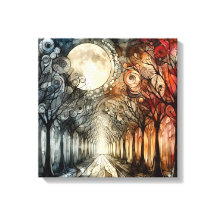 満月下の森の木