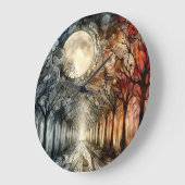 満月下の森の木 ラージ壁時計 (傾斜)