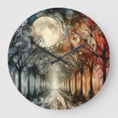 満月下の森の木 ラージ壁時計 (正面)