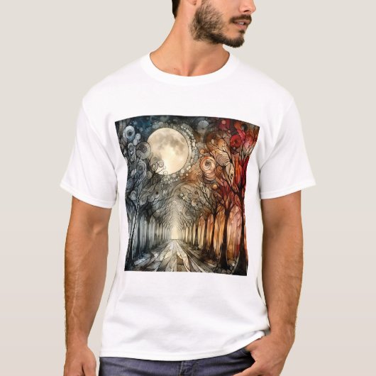 満月下の森の木 Tシャツ (正面)