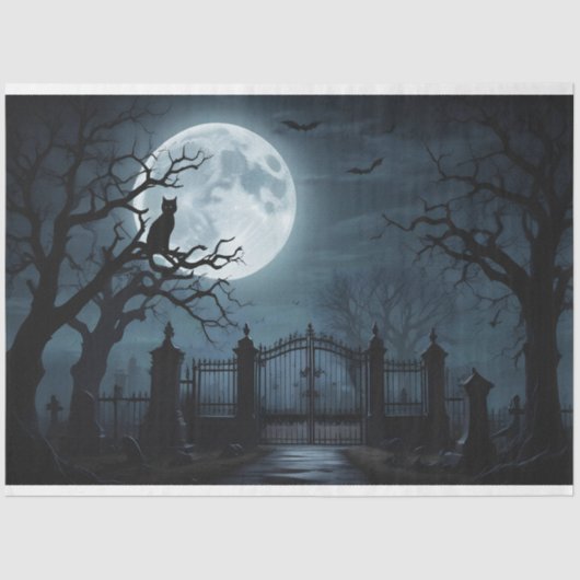 満月不気味と黒猫の不気味な墓地 薄葉紙 (正面)
