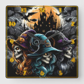 満月不気味の下に集まる魔女 スクエア壁時計 (正面)