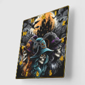 満月不気味の下に集まる魔女 スクエア壁時計 (傾斜)