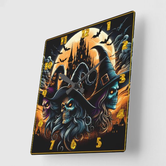 満月不気味の下に魔女が集まる スクエア壁時計 (傾斜)