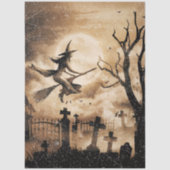 満月不気味を飛んでいる横切るハロウィンの魔女 薄葉紙 (正面)