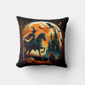 満月不気味下で馬に乗る魔女 クッション (正面)