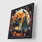 満月不気味下で馬に乗る魔女 スクエア壁時計 (傾斜)