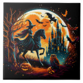 満月不気味下で馬に乗る魔女 タイル (正面)