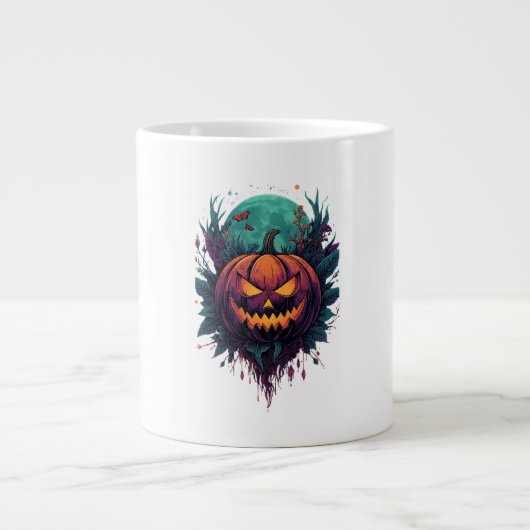 満月不気味下のカボチャ ジャンボコーヒーマグカップ (正面)