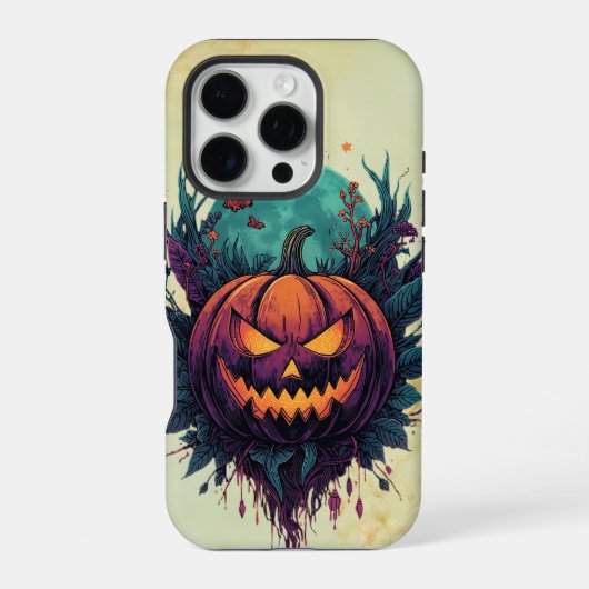 満月不気味下のカボチャ iPhoneケース (裏面)