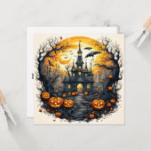 満月不気味下のハロウィーンの町 カード (正面/裏面インサイチュ)