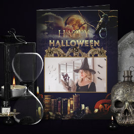 満月不気味大人ハロウィーンのゴシック風の烏 カード