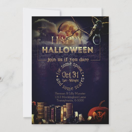 満月不気味大人ハロウィーンのゴシック風の烏 シーズンカード (正面)