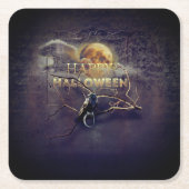 満月不気味大人ハロウィーンのゴシック風の烏 スクエアペーパーコースター (正面)