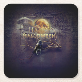 満月不気味大人ハロウィーンのゴシック風の烏 スクエアペーパーコースター