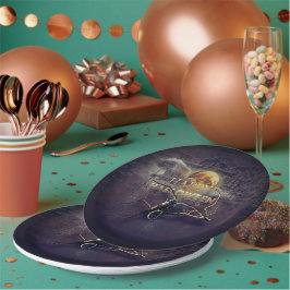 満月不気味大人ハロウィーンのゴシック風の烏 ペーパープレート