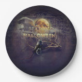 満月不気味大人ハロウィーンのゴシック風の烏 ペーパープレート (正面)