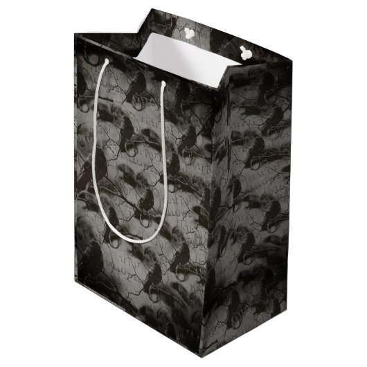 満月不気味大人ハロウィーンのゴシック風の烏 ミディアムペーパーバッグ (裏面アングル)