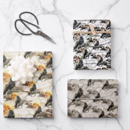 満月不気味大人ハロウィーンのゴシック風の烏 ラッピングペーパーシート