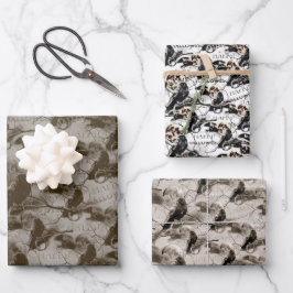 満月不気味大人ハロウィーンのゴシック風の烏 ラッピングペーパーシート