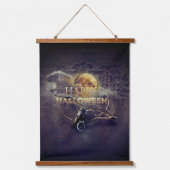 満月不気味大人ハロウィーンのゴシック風の烏 吊り下げ型タペストリー (正面)