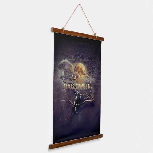 満月不気味大人ハロウィーンのゴシック風の烏 吊り下げ型タペストリー (傾斜あり)