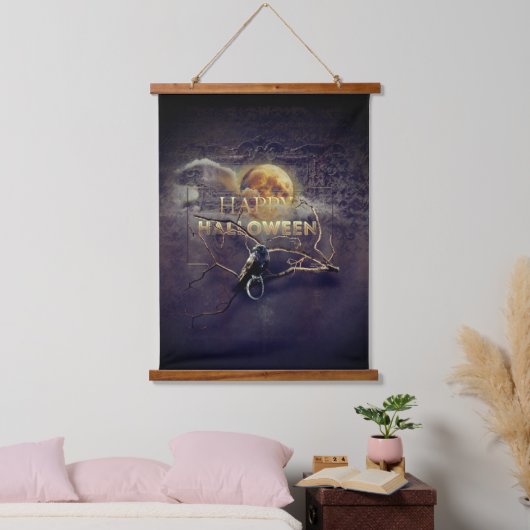 満月不気味大人ハロウィーンのゴシック風の烏 吊り下げ型タペストリー (寝室)