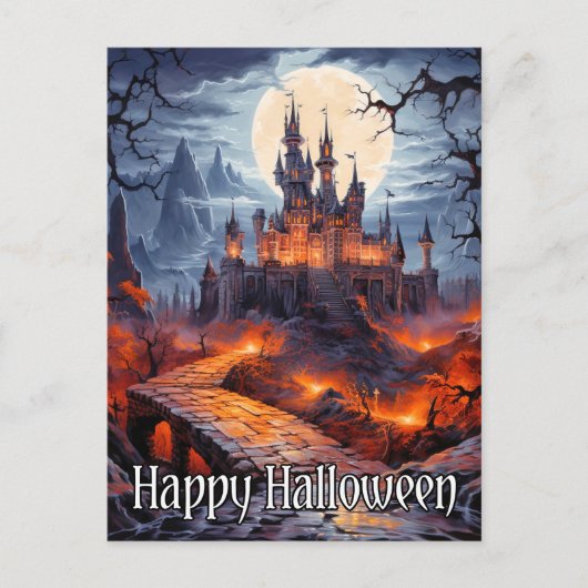 満月不気味幽霊のよく出るの下で暮らす ポストカード (正面)