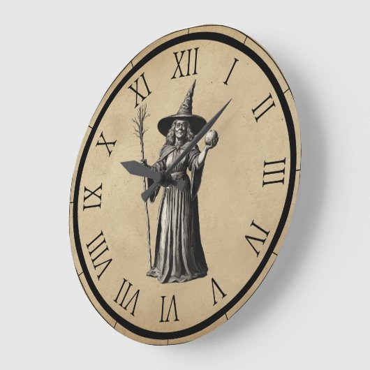 満月不気味時計とハロウィーンの魔女 ラージ壁時計 (傾斜)