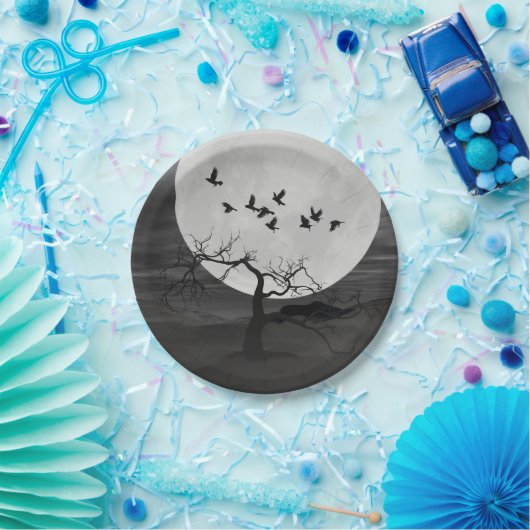 満月不気味飛んでいるに対するラヴェンス ペーパープレート (パーティー)