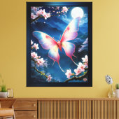 満月中国のの蛾飛んでいるがさくらんぼに咲く キャンバスプリント (インサイチュ (リビング))