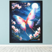 満月中国のの蛾飛んでいるがさくらんぼに咲く キャンバスプリント (インサイチュ (ウッドフロア))