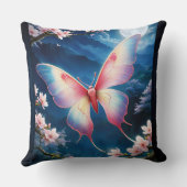 満月中国のの蛾飛んでいるがさくらんぼに咲く クッション (裏面)