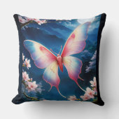 満月中国のの蛾飛んでいるがさくらんぼに咲く クッション (正面)