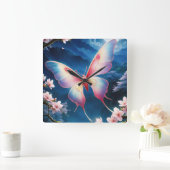 満月中国のの蛾飛んでいるがさくらんぼに咲く スクエア壁時計 (ホーム)