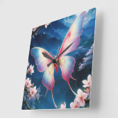 満月中国のの蛾飛んでいるがさくらんぼに咲く スクエア壁時計 (傾斜)