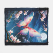 満月中国のの蛾飛んでいるがさくらんぼに咲く フリースブランケット (正面(横))