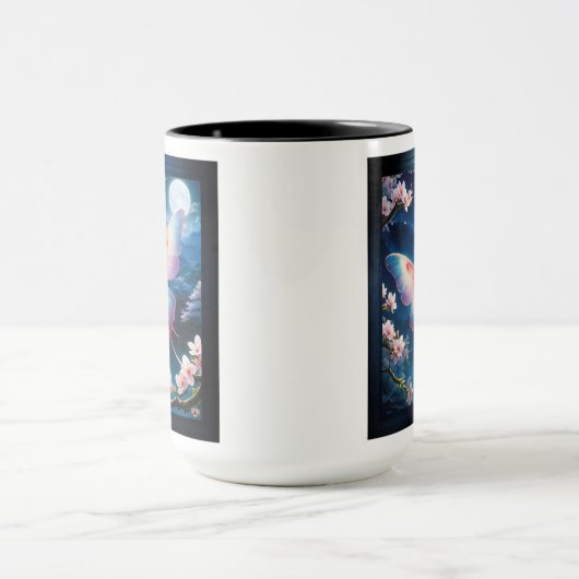 満月中国のの蛾飛んでいるがさくらんぼに咲く マグカップ (中央)