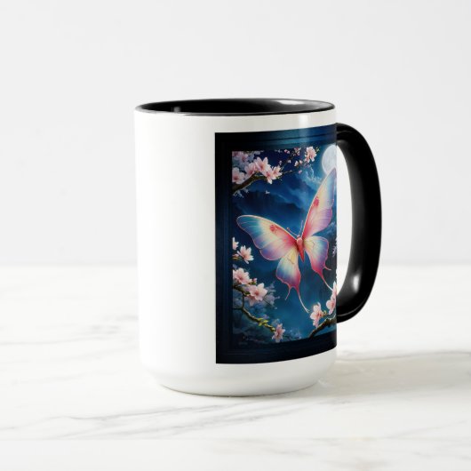 満月中国のの蛾飛んでいるがさくらんぼに咲く マグカップ (正面右)